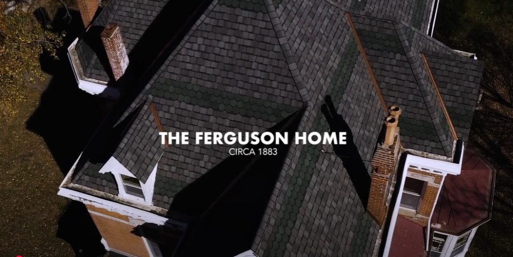 The Ferguson House aerial view after their historic roof restoration by Resolve Roofing in Columbia, MO
