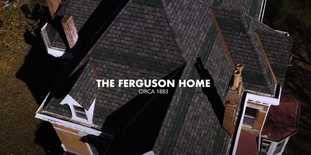 The Ferguson House aerial view after their historic roof restoration by Resolve Roofing in Columbia, MO