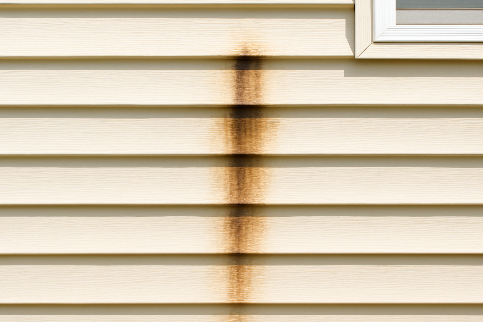 A stain on vinyl siding, leading homeowners to learn how to clean stains on vinyl siding