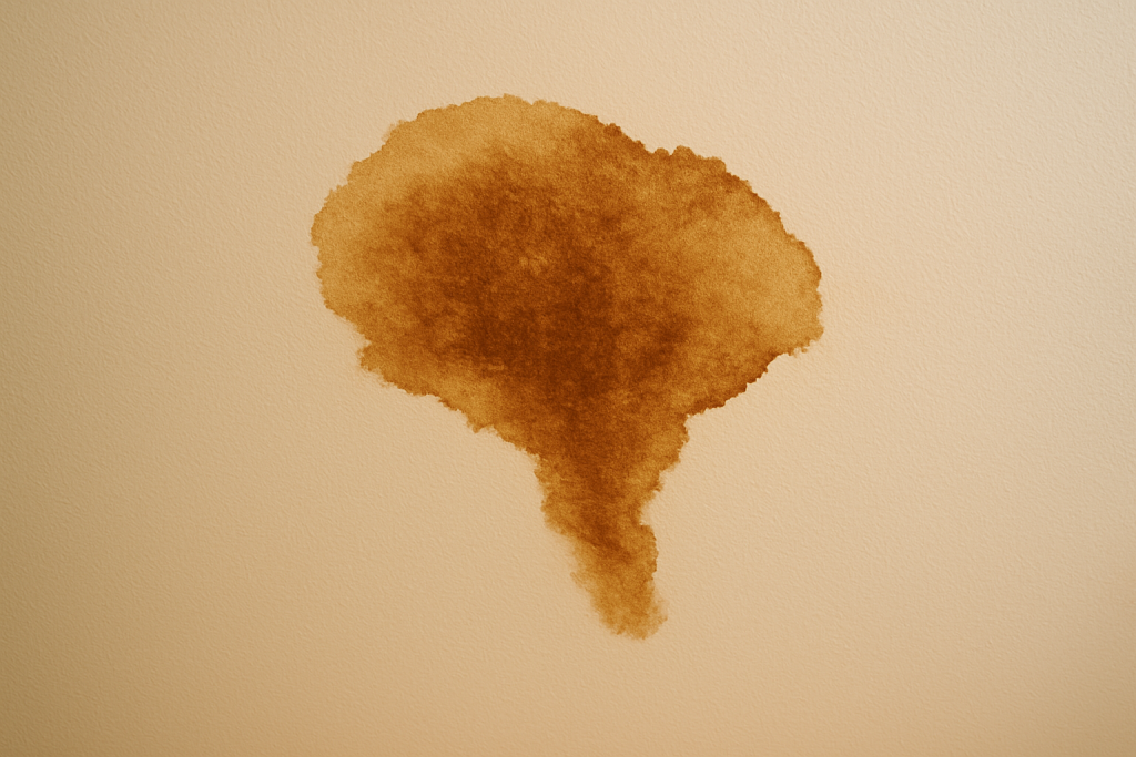 A brown stain on ceiling in a residential home