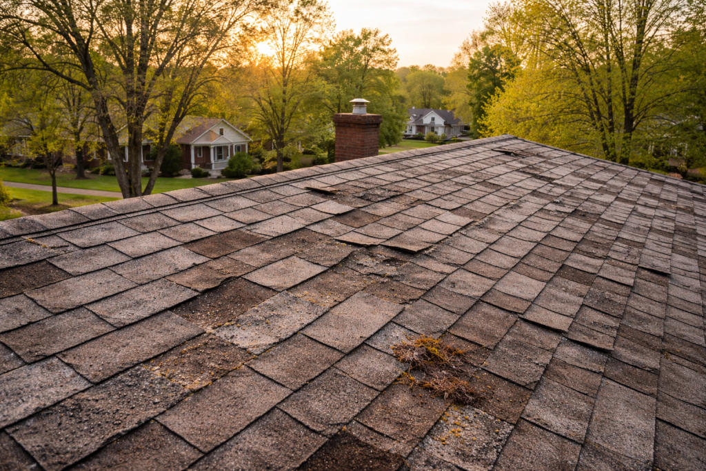 A 20+ year old roof in reference to the question "Will Homeowners Insurance Pay for a New Roof?"